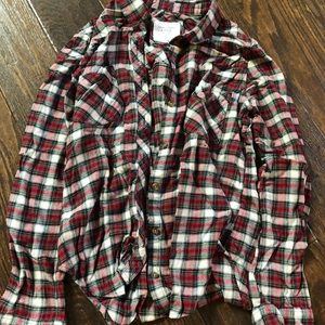 red white and green plaid button up